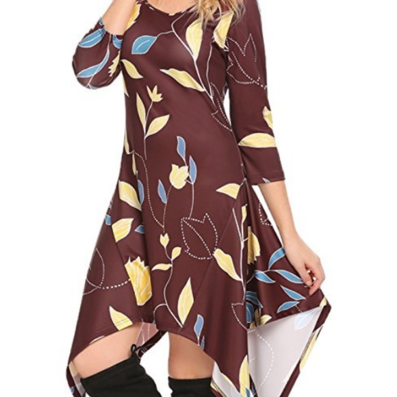 Dresses & Skirts - Floral A Line Flare Midi Dress XXL Burgundy